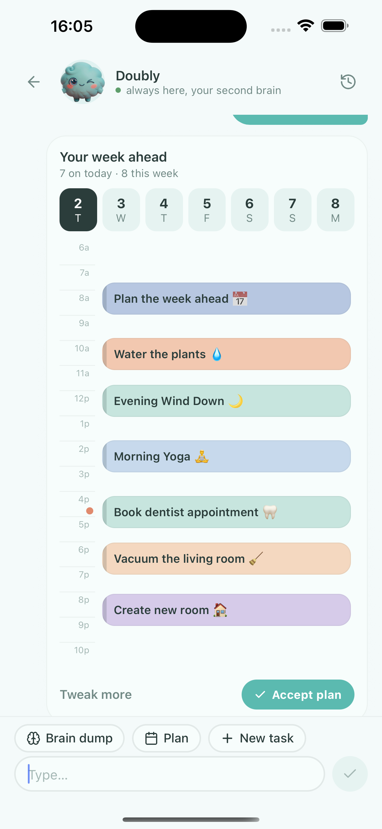 Doubly app showing your planned week ahead with time-blocked tasks